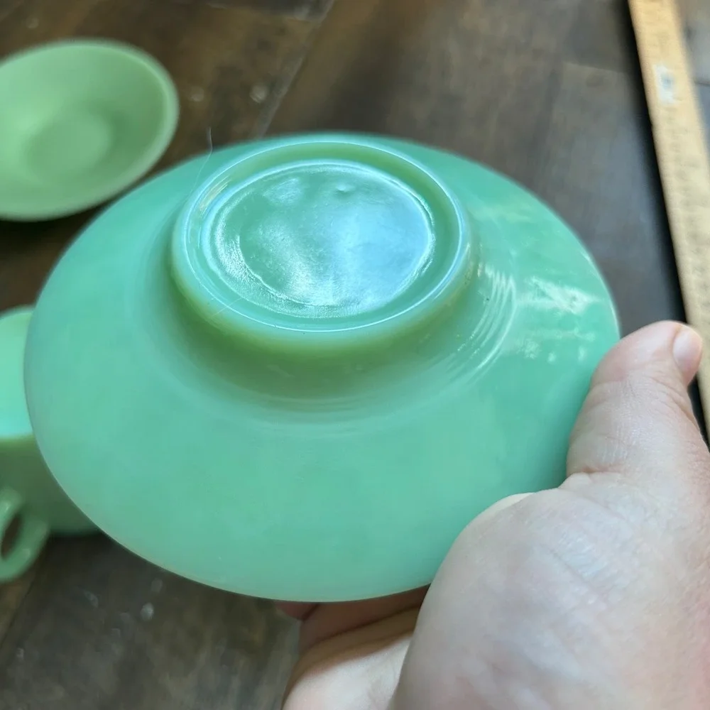 Vtg Fire-King Jadeite Oven Ware C Handle Coffee Cup Saucer Set Heavy Duty Rare